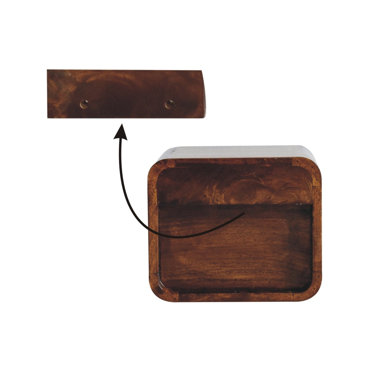 Wall Mounted Bedside - Extra Mini Curved Chestnut
