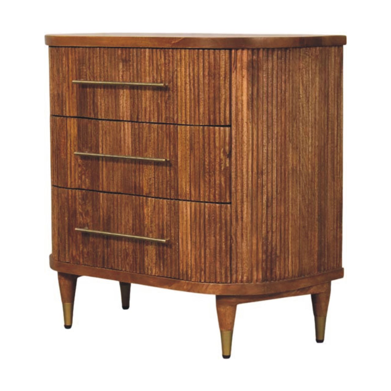3-Drawer Chest - Emerson Ribbed by Maple Manor in solid wood with ribbed doors and three brass pulls