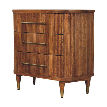 3-Drawer Chest - Emerson Ribbed by Maple Manor in solid wood with ribbed doors and three brass pulls