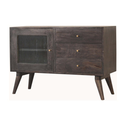 Cabinet with 3 Drawers - Havana by Maple Manor in dark gray with 3 drawers and glass panel front, legs