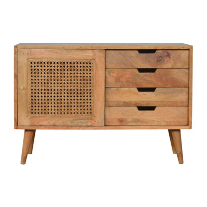 Cabinet with 4 Drawers - Larissa by Maple Manor in solid wood with rattan door and three drawers