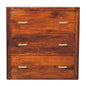 solid wood chest of Drawers in chestnut finish with 3 closed drawers set on a white background
