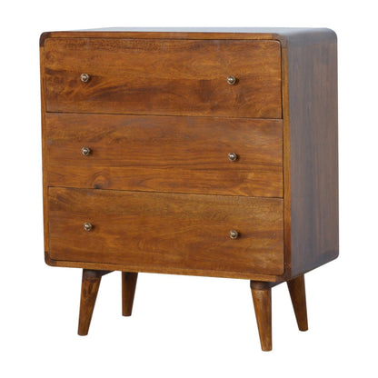 Chestnut Chest of Drawers - Curved by Maple Manor, solid wood drawers with curved fronts and round metal knobs