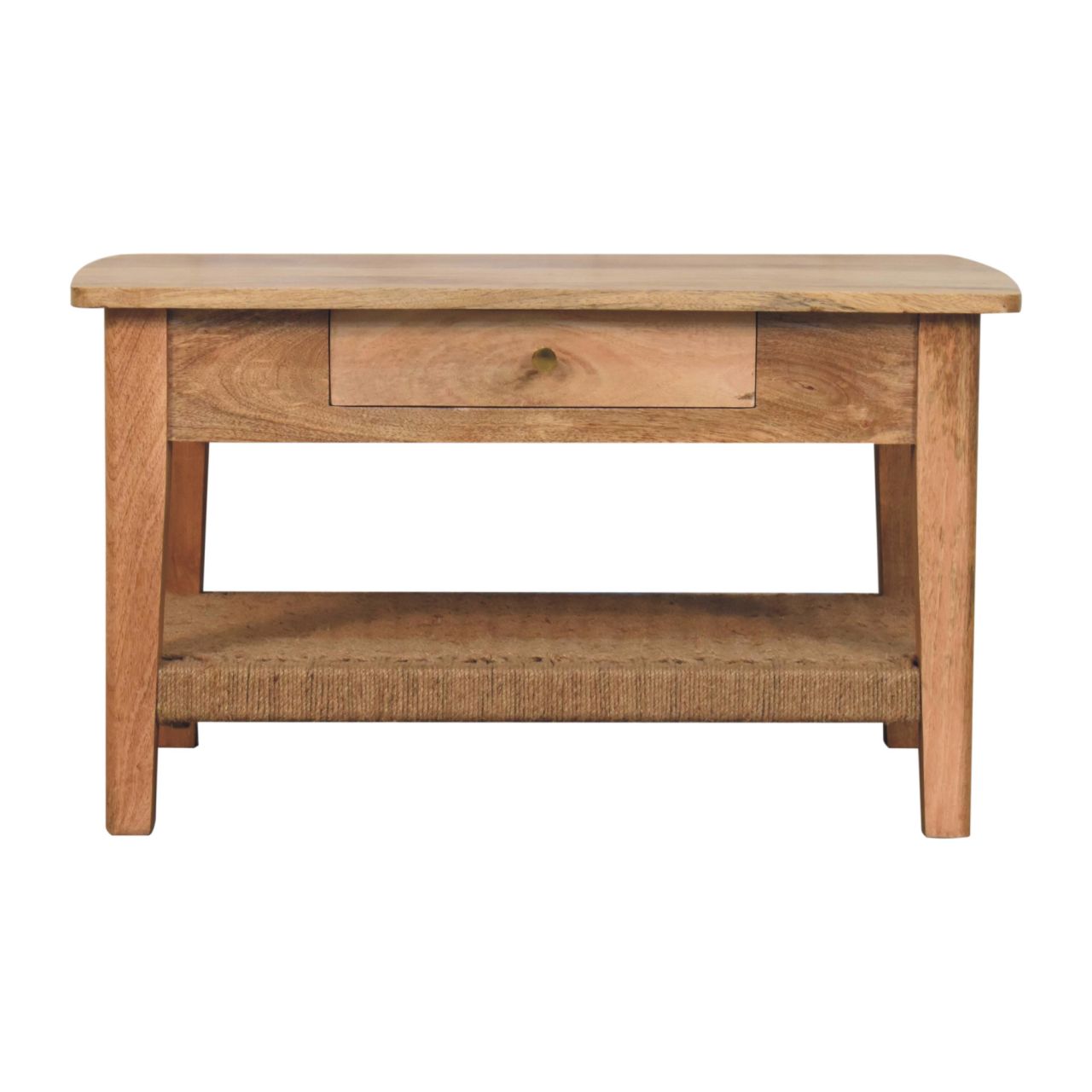 Coffee Table with 2 Drawers - Rope by Maple Manor, solid wood table with central drawer and open shelf