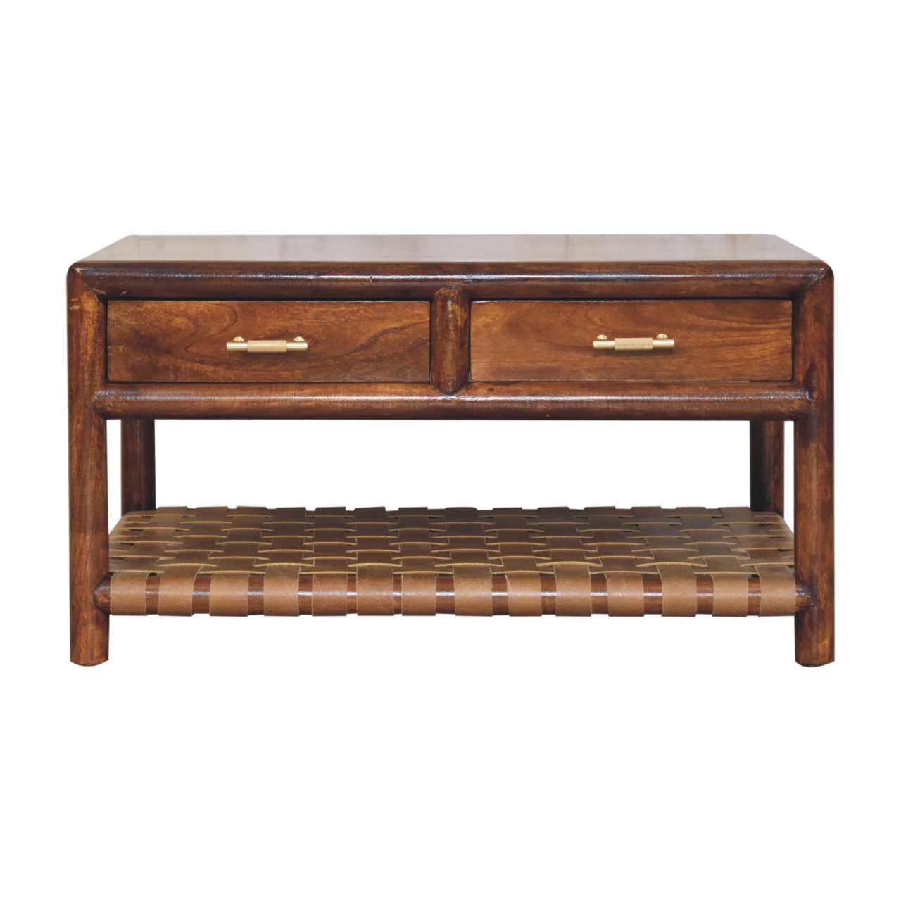 Console Table with 4 drawers - Regency Woven Maple Manor console table in solid wood with woven shelf, brown.