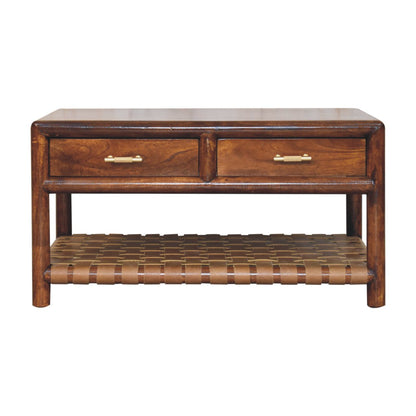 Console Table with 4 drawers - Regency Woven Maple Manor console table in solid wood with woven shelf, brown.
