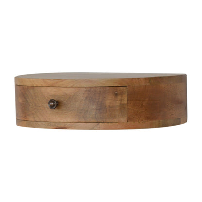 Wall Mounted Bedside Rounded Maple Manor bedside drawer in solid wood with round black knob and curved edge