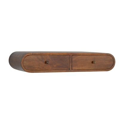 Floating Chestnut Console London by Maple Manor, solid wood console table with two drawers, chestnut finish.