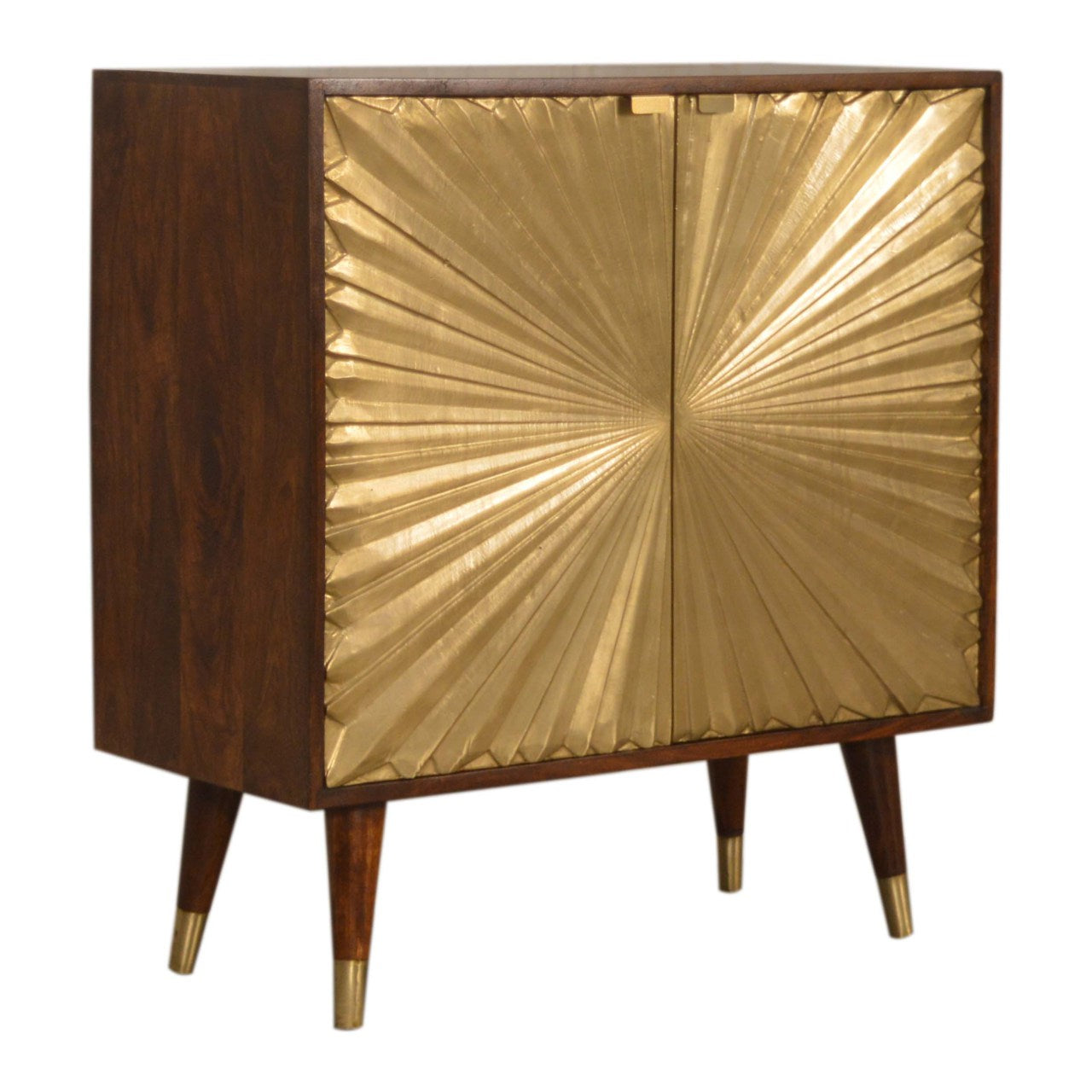 Cabinet Manila Gold by Maple Manor in solid wood with dark brown sides and gold ribbed doors