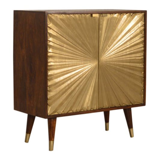 Cabinet Manila Gold by Maple Manor in solid wood with dark brown sides and gold ribbed doors