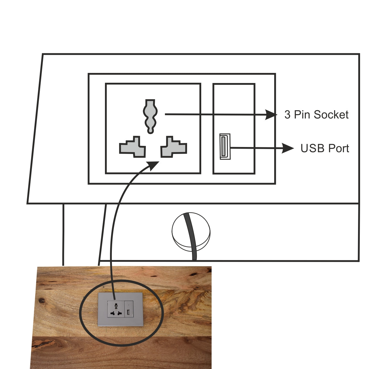 Writing Desk 2 Drawer Cable