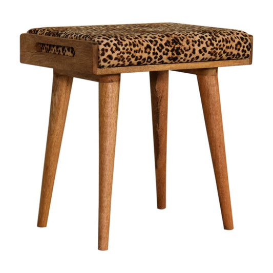 Leopard Footstool Velvet Tray Style by Maple Manor, solid wood legs and leopard-print upholstered top.