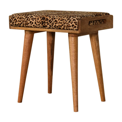 Leopard Footstool Velvet Tray Style by Maple Manor, solid wood legs and a leopard print velvet top.
