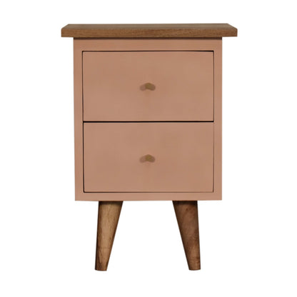 Bedside Blush Pink Hand Painted by Maple Manor bedside table with two drawers in solid wood legs
