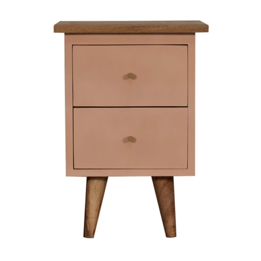 Bedside Blush Pink Hand Painted by Maple Manor bedside table with two drawers in solid wood legs