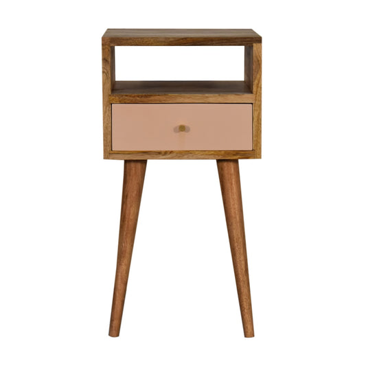 Bedside Mini Blush Hand Painted Maple Manor bedside table in blush pink drawer and solid wood frame