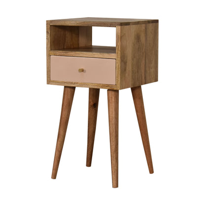 Bedside Mini Blush Hand Painted by Maple Manor mango wood bedside table with blush drawer front