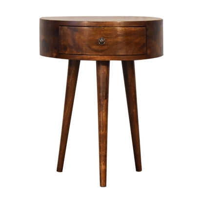 Chestnut Bedside - Semi Circle Maple Manor bedside table in chestnut mango wood with semicircle drawer