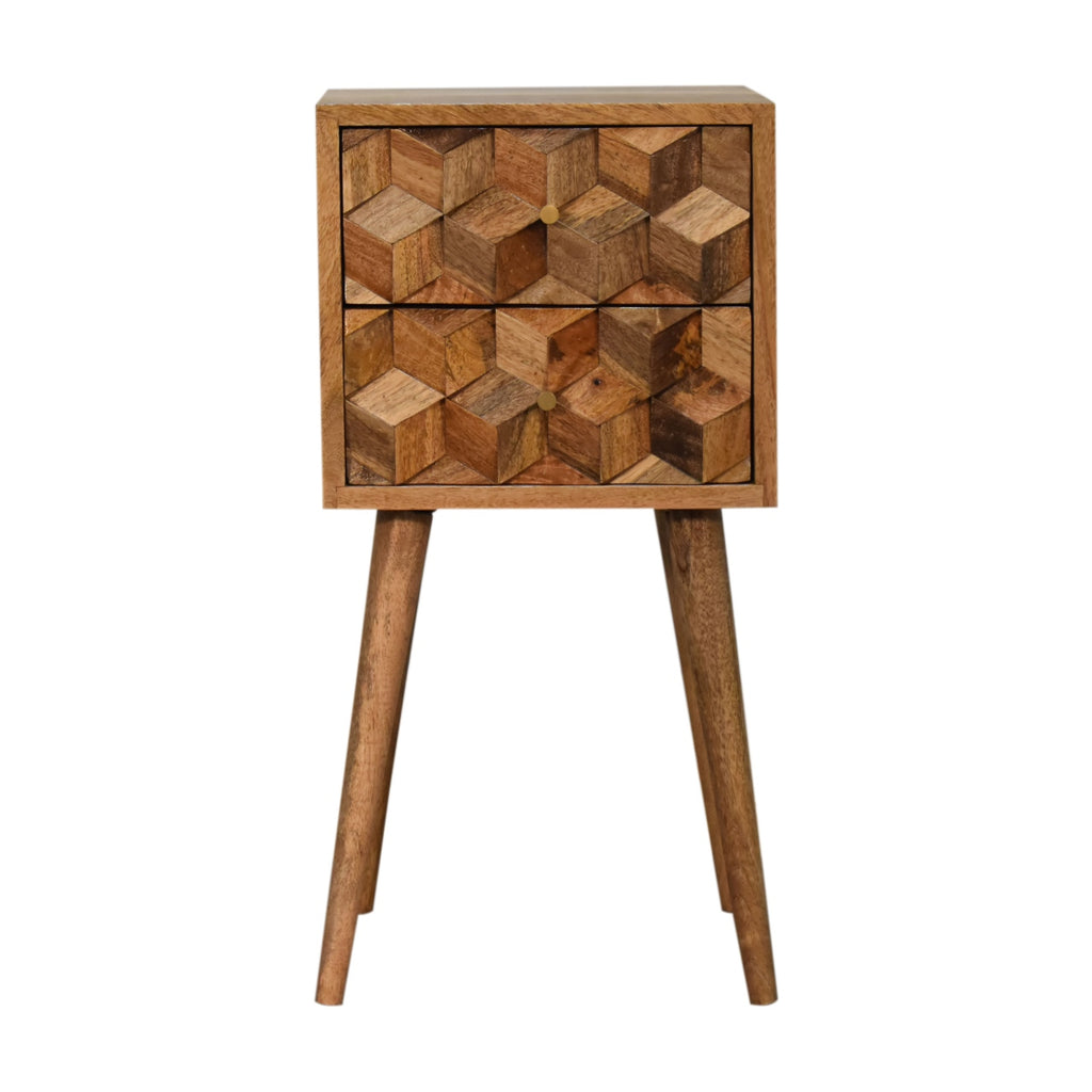 2 Drawer Bedside Mini Cube Carved