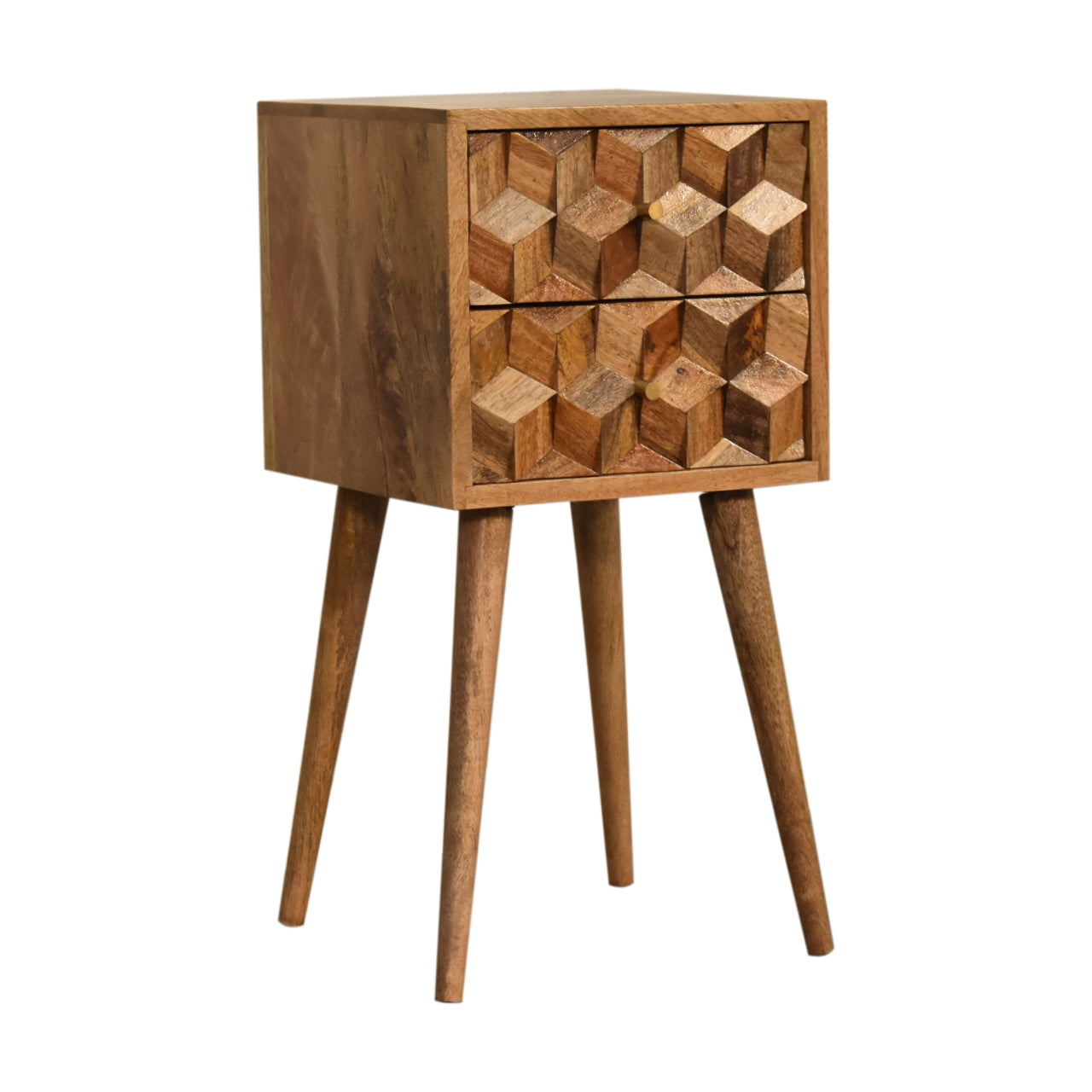 2 Drawer Bedside Mini Cube Carved
