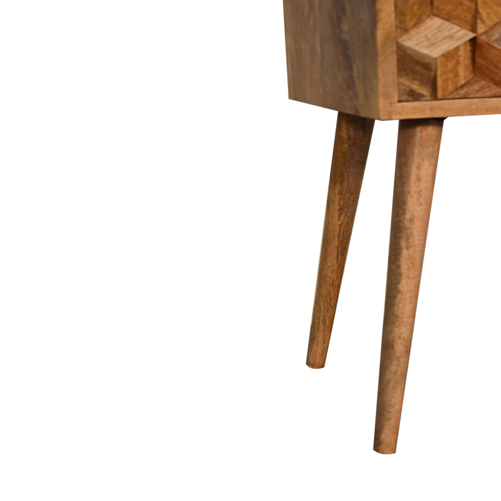 2 Drawer Bedside Mini Cube Carved
