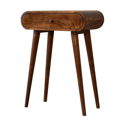 Chestnut Console London Mini by Maple Manor console table in chestnut solid wood with a drawer and rounded legs