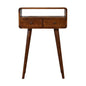 Mini Chestnut Console Table by Maple Manor console table in dark brown wood with two drawers and round knobs
