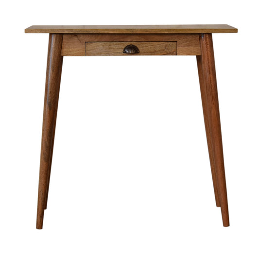 Mini Writing Desk Nordic Style Maple Manor desk with single drawer, carved knob, warm mango wood grain