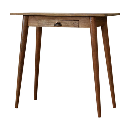 Mini Writing Desk Nordic Style by Maple Manor in warm mango wood with drawer and slim tapered legs
