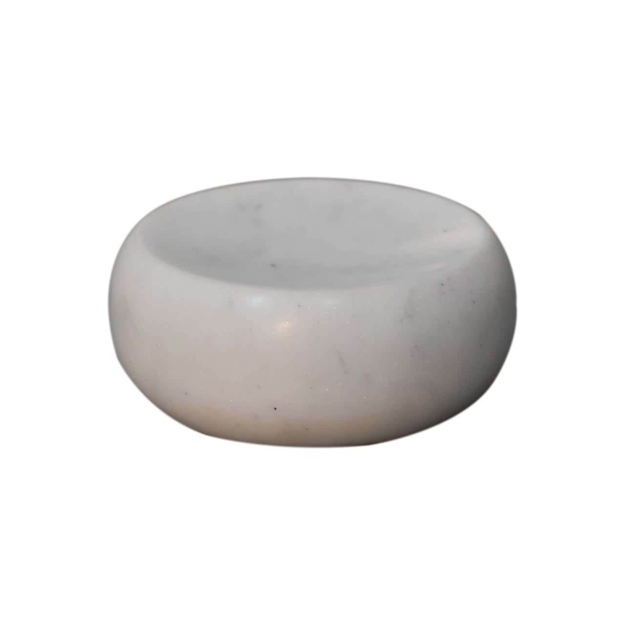 5-piece bathroom set is made of round polished white marble.