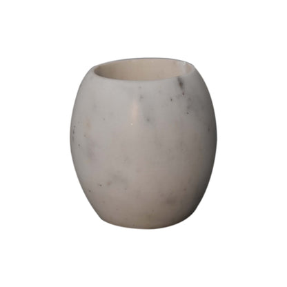 5-piece bathroom set is made of round polished white marble.