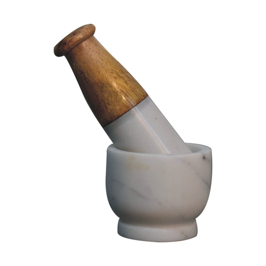 Small Marble Pestle and Mortar by Maple Manor with solid wood pestle and white marble bowl