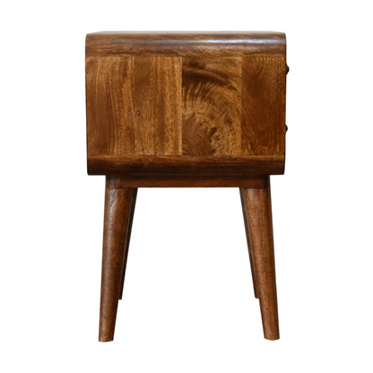 Chestnut Bedside Curved by Maple Manor curved bedside table in chestnut-brown mango wood with rounded top