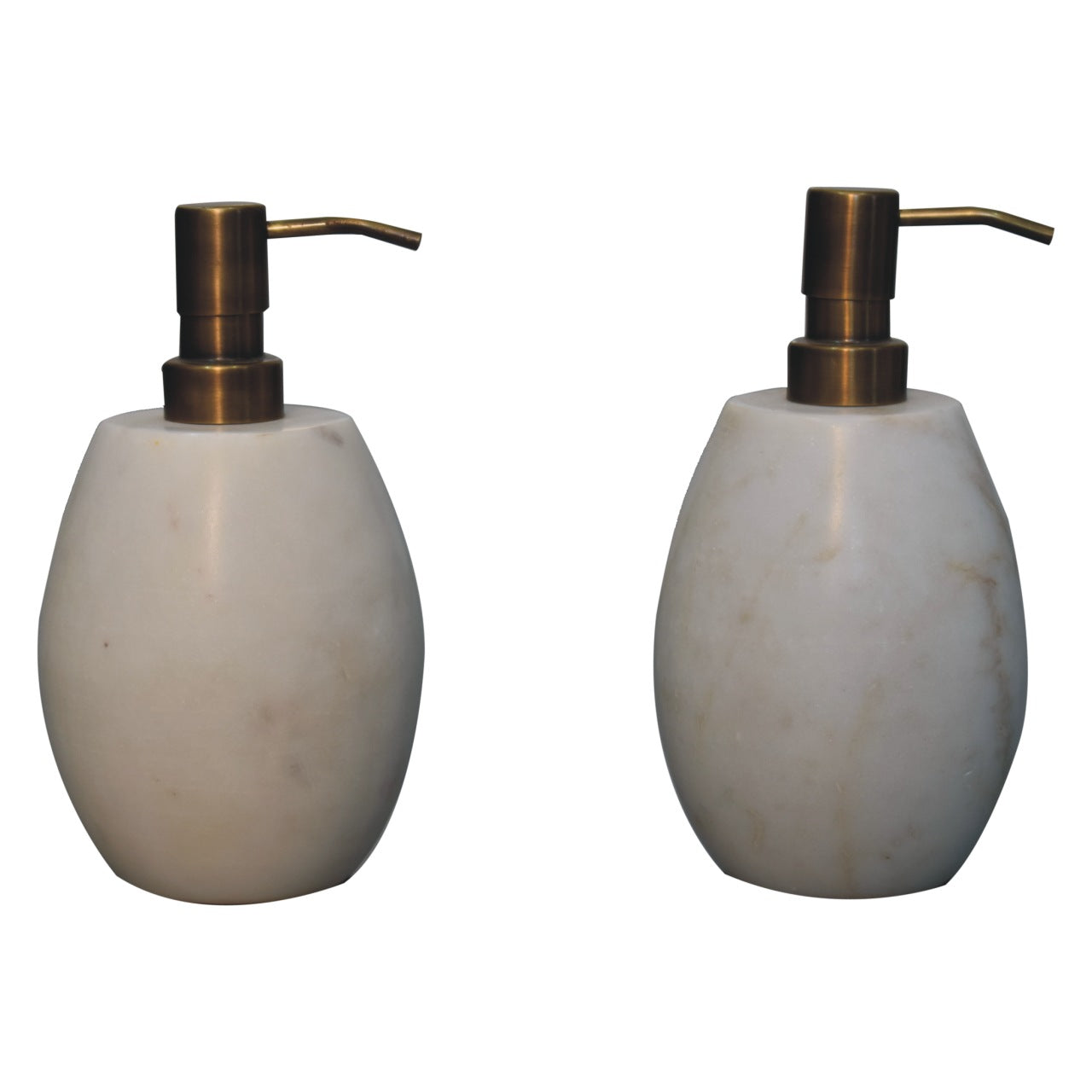 White Marble Soap Dispenser of 2 by Maple Manor with two white marble bottles and bronze pump heads