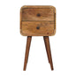 Mini Oak-ish Bedside Curved by Maple Manor with two drawers in warm wood grain on tapered legs