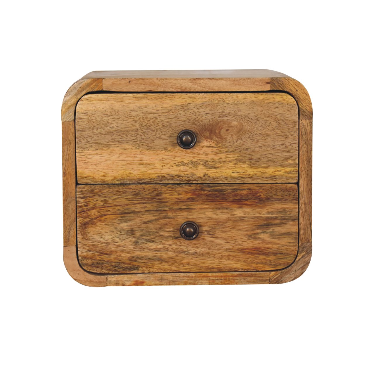 Wall mounted Bedside - Mini Curved Oak finish by Maple Manor solid wood bedside table with two drawer knobs
