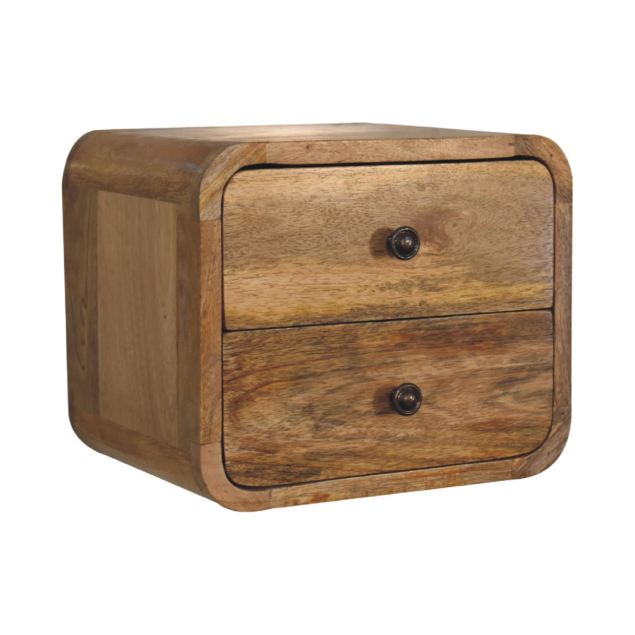 Wall mounted Bedside - Mini Curved Oak finish Maple Manor bedside drawer unit in warm wood tone