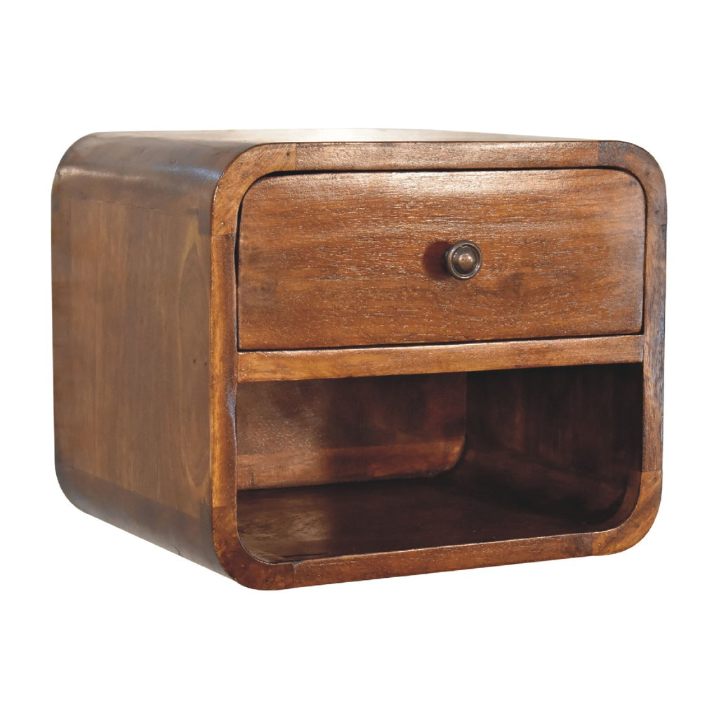 Wall mounted Bedside - Mini Curved Chestnut finish