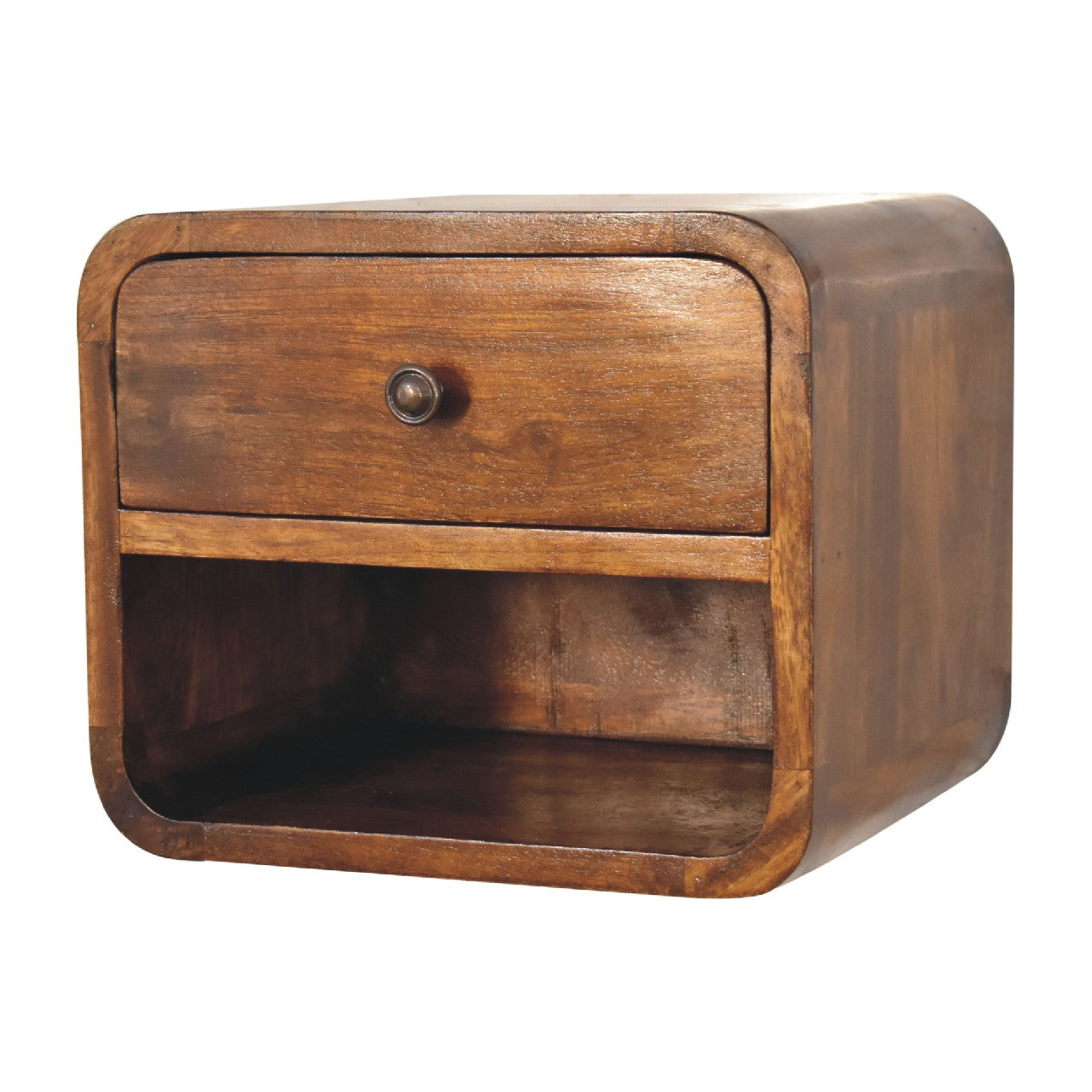 Wall mounted Bedside - Mini Curved Chestnut finish