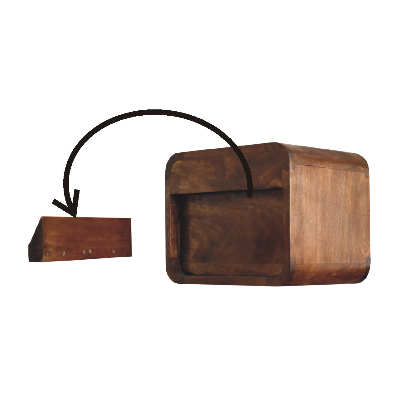 Wall mounted Bedside - Mini Curved Chestnut finish