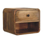 Wall mounted Bedside - Mini Curved Oak finish by Maple Manor, solid wood bedside cabinet with drawer and knob