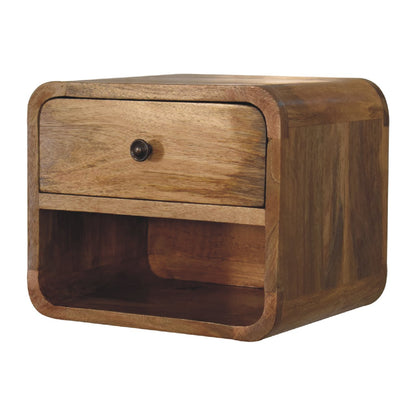 Wall mounted Bedside - Mini Curved Oak finish by Maple Manor solid wood bedside table with drawer and round knob