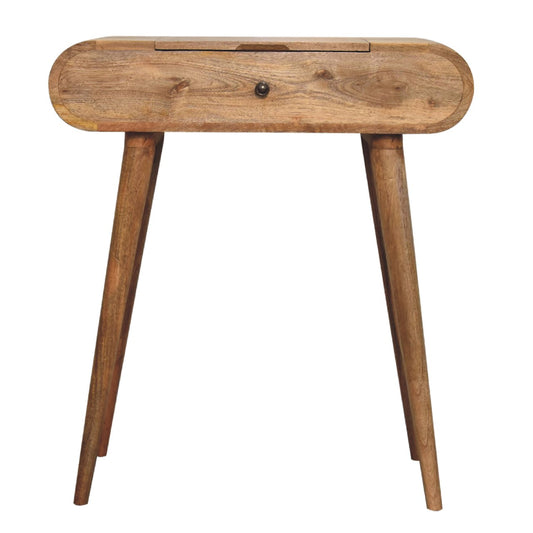 Oak-ish Dressing Table Round Mini by Maple Manor solid wood vanity table with round top and drawer front
