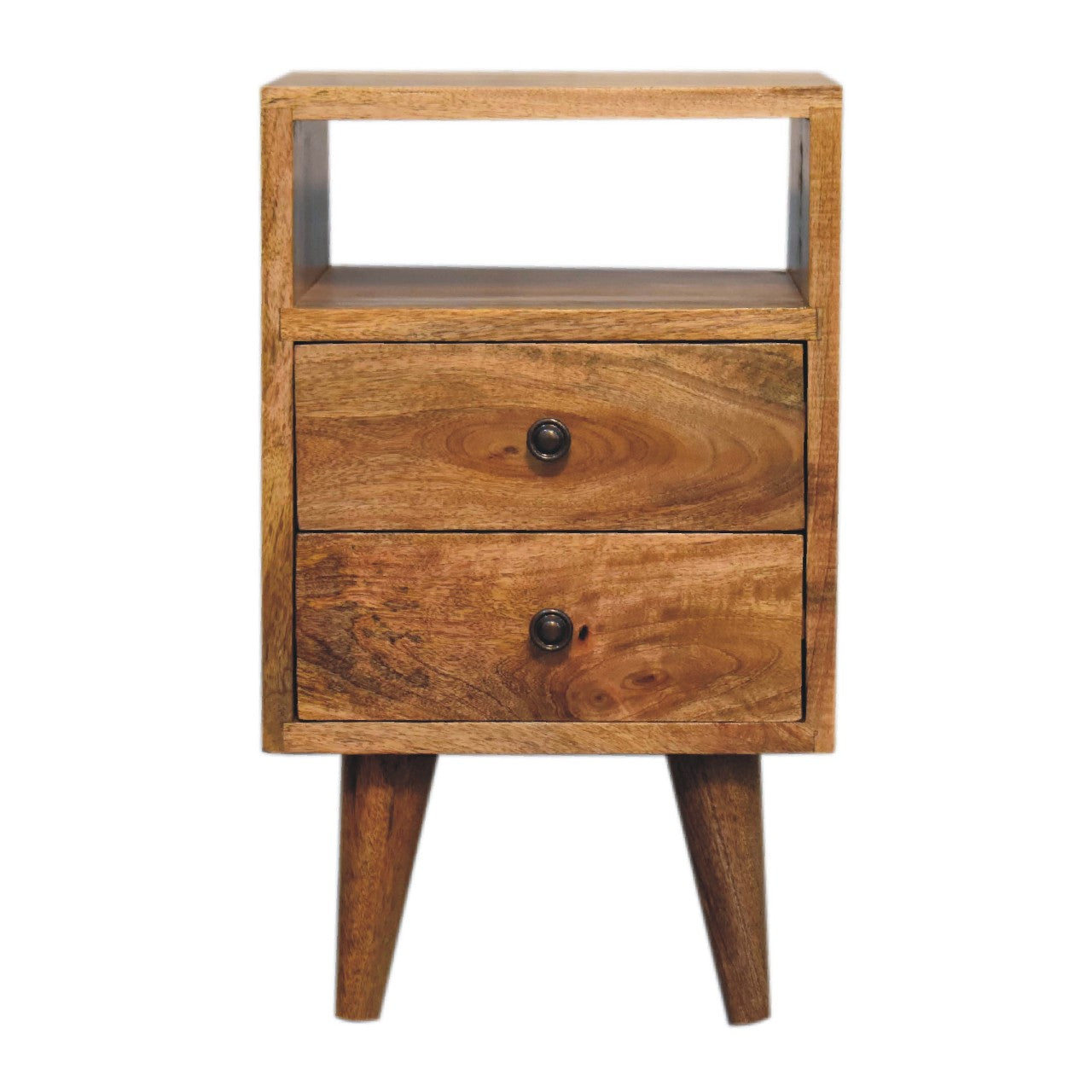 Mini Oak-ish Bedside Classic Open by Maple Manor solid wood bedside table with drawer and open shelf