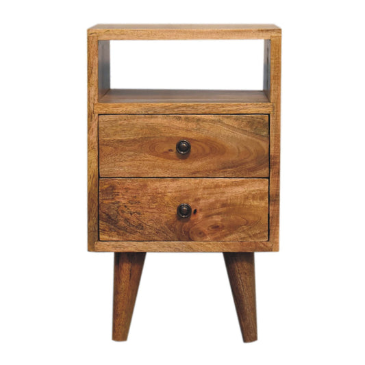 Mini Oak-ish Bedside Classic Open by Maple Manor solid wood bedside table with drawer and open shelf