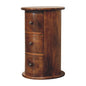 Chestnut Chest Bedside Drum Mini by Maple Manor drum bedside table in chestnut wood with three drawer knobs