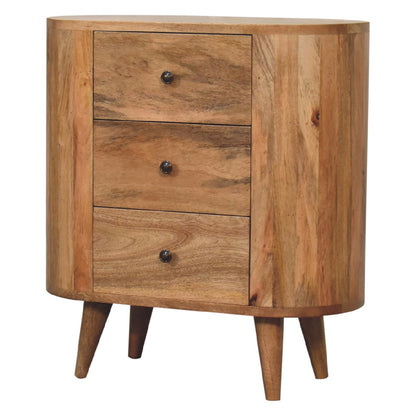 Oak-ish Cabinet Mini by Maple Manor in solid wood with three drawers and round knobs, natural finish.