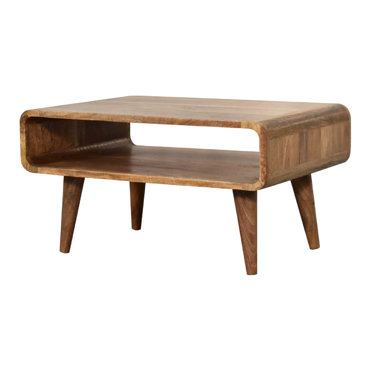 Oak-ish Media Unit Open by Maple Manor solid wood media unit with open shelf and tapered legs