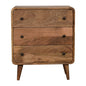Oak-ish Chest of Drawers Mini Curved by Maple Manor solid wood with three drawers and round black knobs