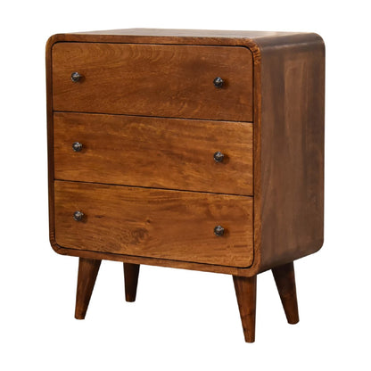 Chestnut Chest of Drawers - Mini Curved by Maple Manor in solid wood with curved frame and four knobs